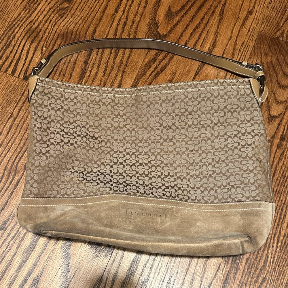 Coach Brown Signature Jacquard and Suede Shoulder Bag